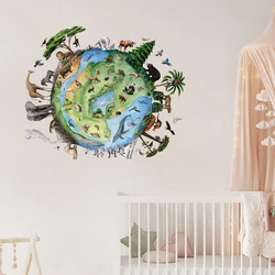 Large Jungle Animals Around The World Wall Sticker Baby Nursery Travel Adventure World Map Earth Wall Decal Playroom Decor