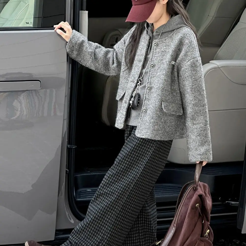 

Kawaii Girl Fashion Coat Tops Checkered Pants Set Student Autumn Cartoon Casual Jacket Long Pants 2-Piece Set Children Clothing