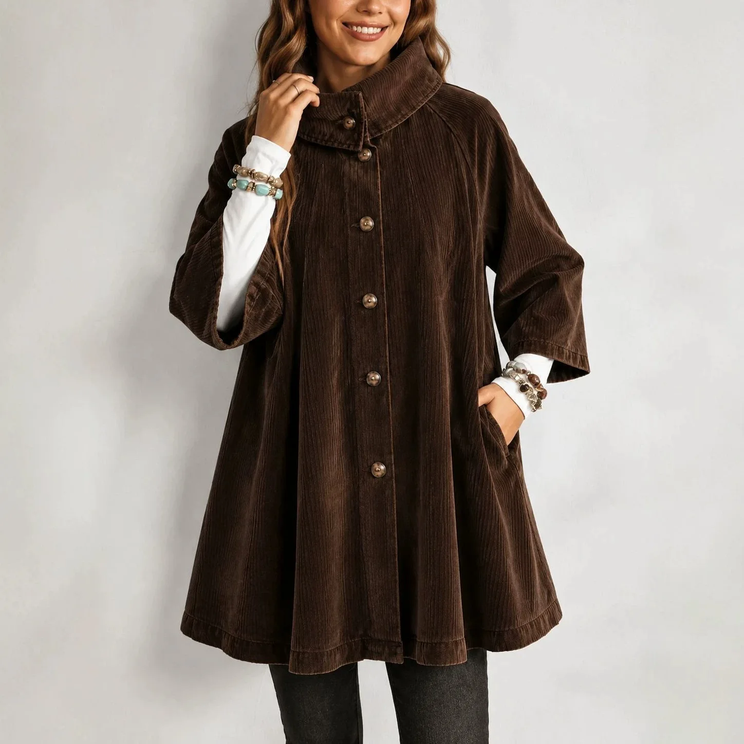 New Autumn/winter Random And Fashionable Women’s Corduroy Jacket With A Single-breasted Design Beach Bandage Maxi
