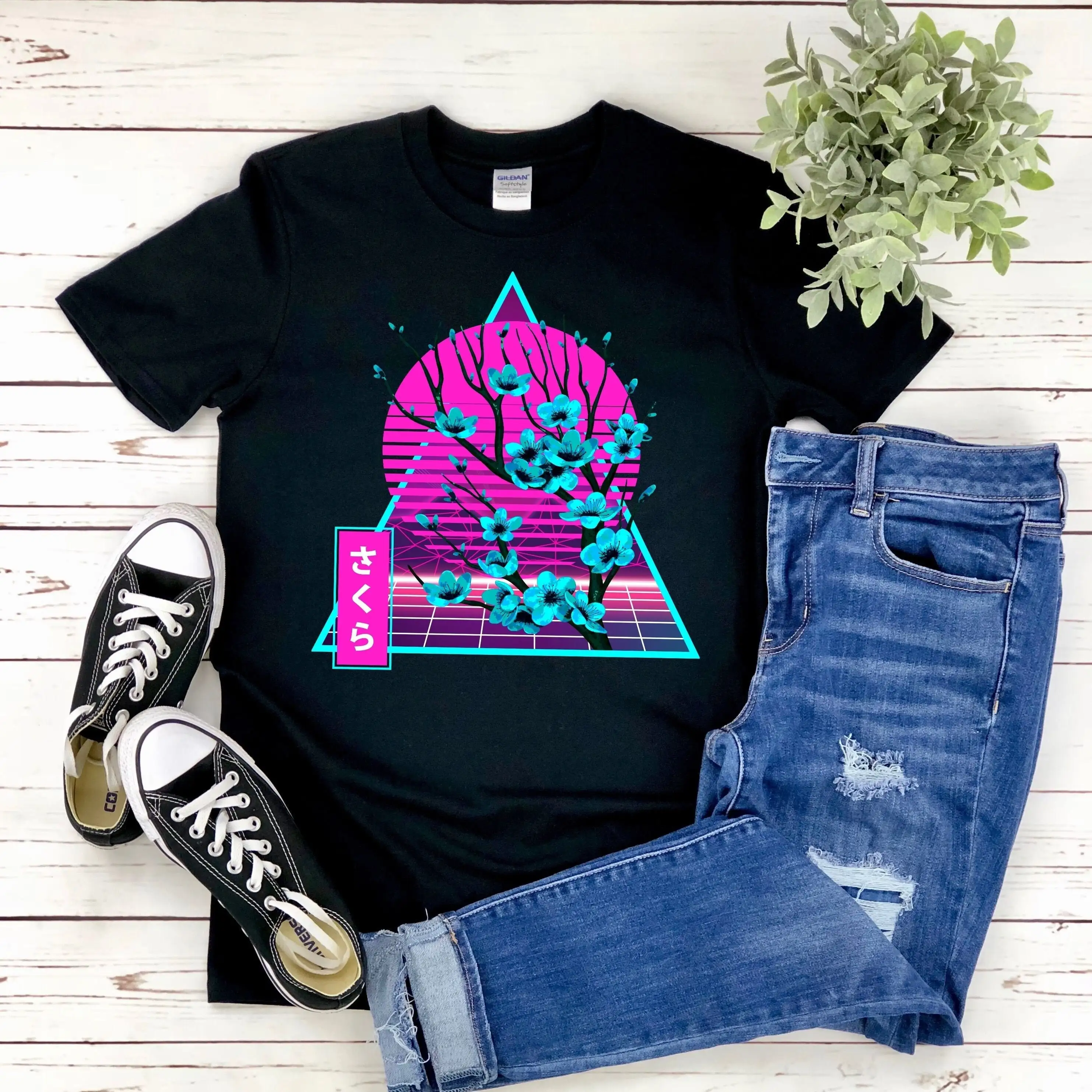 Vaporwave Aesthetic Sakura Flowers Cherry Blossom Tree Japanese Retro 90S 80S Synthwave Retrowave T Shirt Sweater