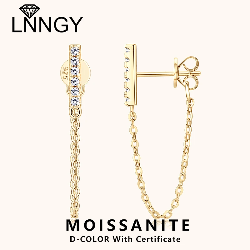 

Lnngy 1.4mm Pave Setting Moissanite Earrings 925 Sterling Silver Chain Tassel Earring For Women Girls Casual Daily Jewelry Gift