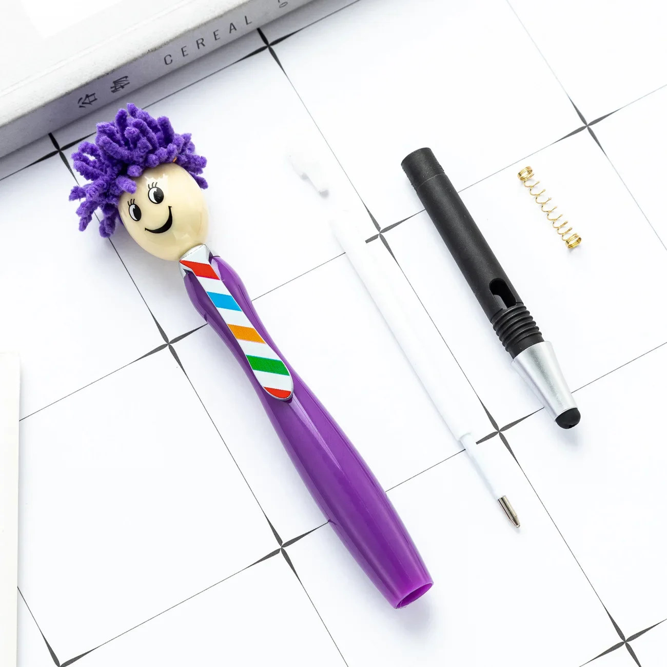 

30PCS Cute Plush Doll Head Ballpoint Pen 3D Cartoon Smiling Face Touch Screen Pen Christmas Gift Pen