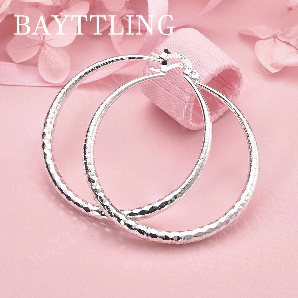 

Luxurious 925 Sterling Silver 50MM Simple Round Large Earrings Women's Accessories Wedding Gift Jewelry