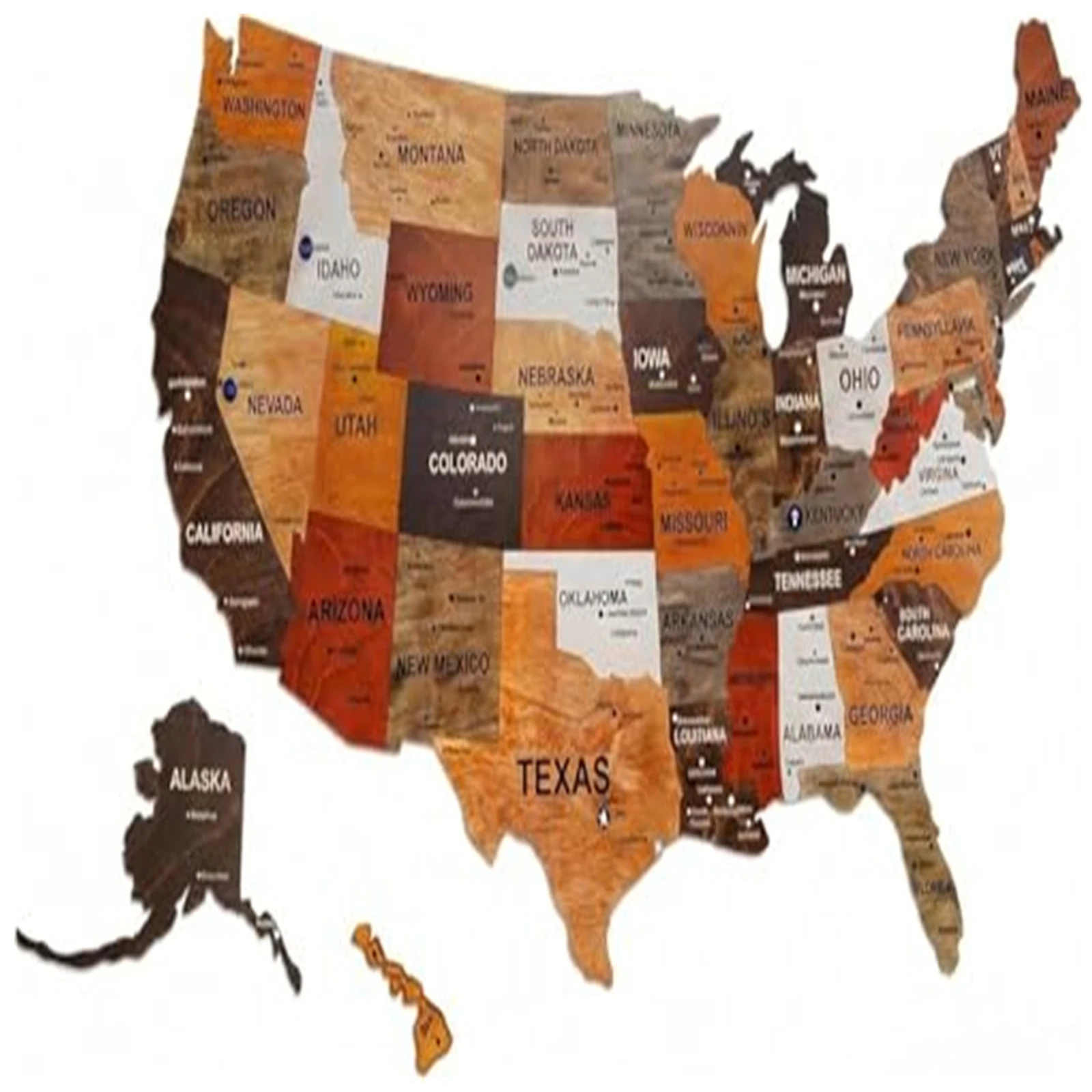 

12 X 10Inch Wooden United States Map Puzzle with Elements Sticker & Pins USA 50 States Interactive Map Puzzle Lightweight