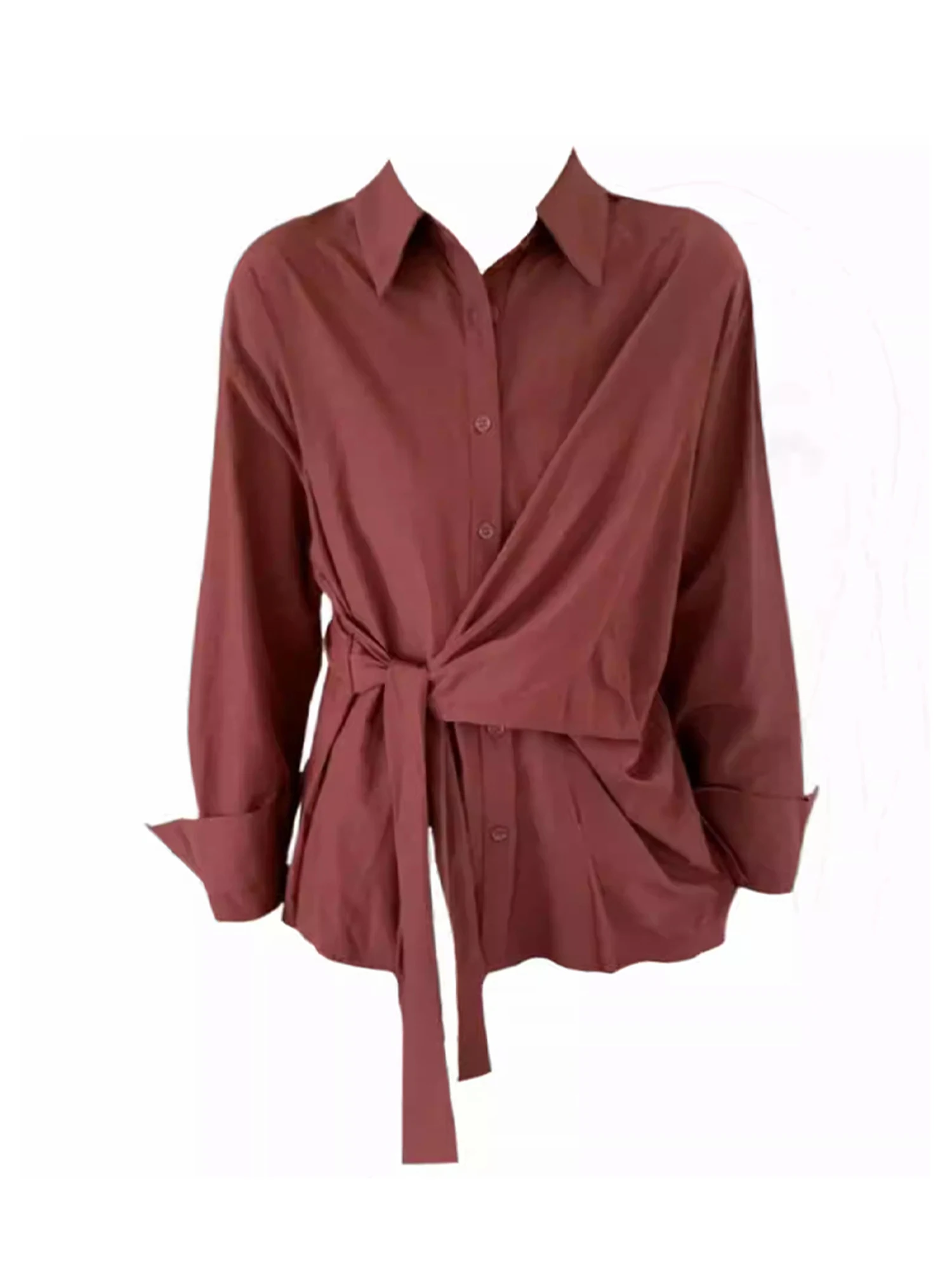 

Women Red Polo-Neck Shirts Blouses Y2k 90s Vintage Elegant 2000s Long Sleeve Lace-up Oversize Shirt Fashion Clothes Autumn 2025