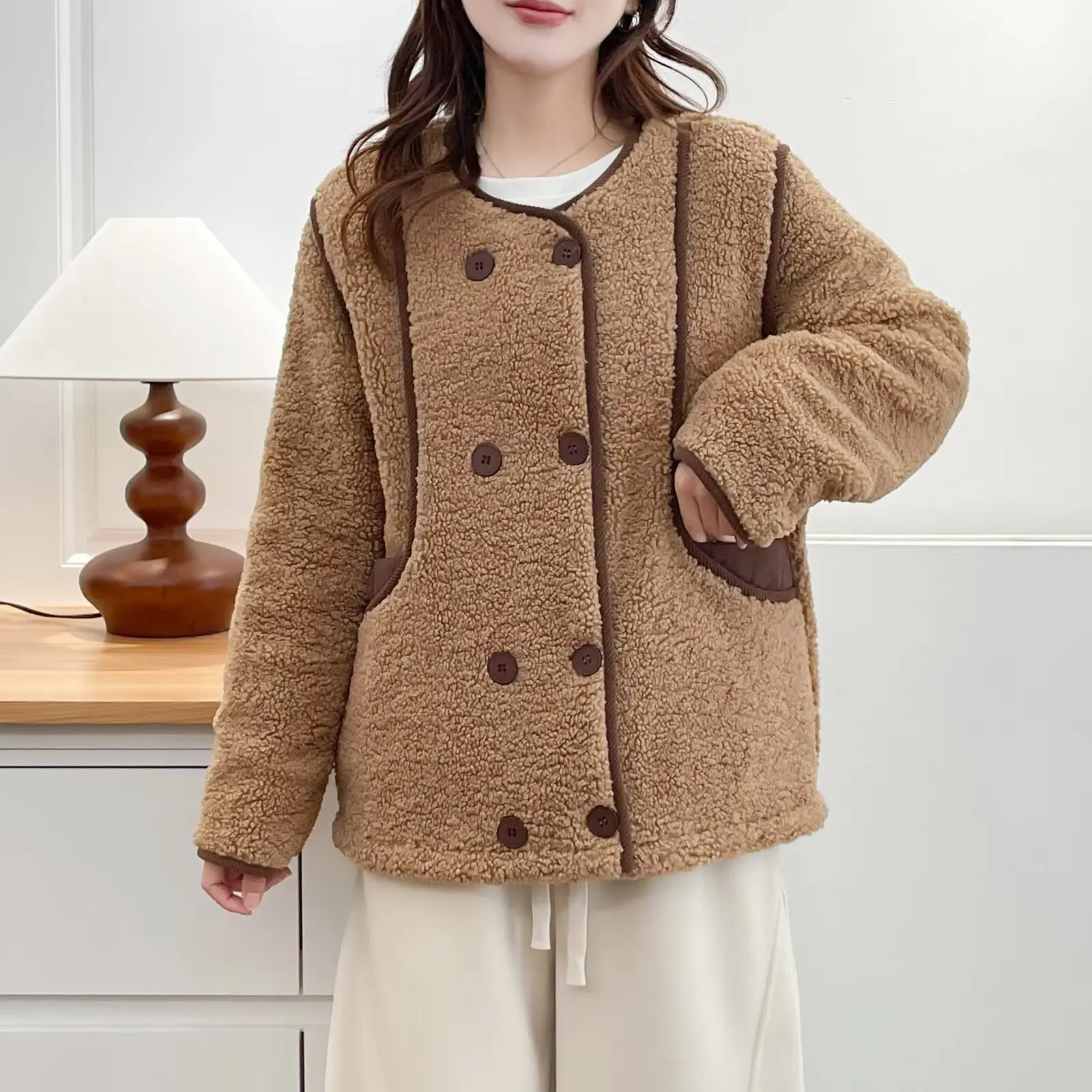 

XXXXL Fashion Plus Size Women's Parkas 2025 Winter New Korean-style Design Double Breasted Fleece Jacket Warm Padded Coat 2257