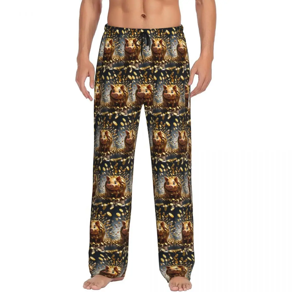 

Пользовательские золотые монеты, летающие милые золотые пижамные штаны-скиггиbank, мужская одежда для сна, штаны для сна с карманами