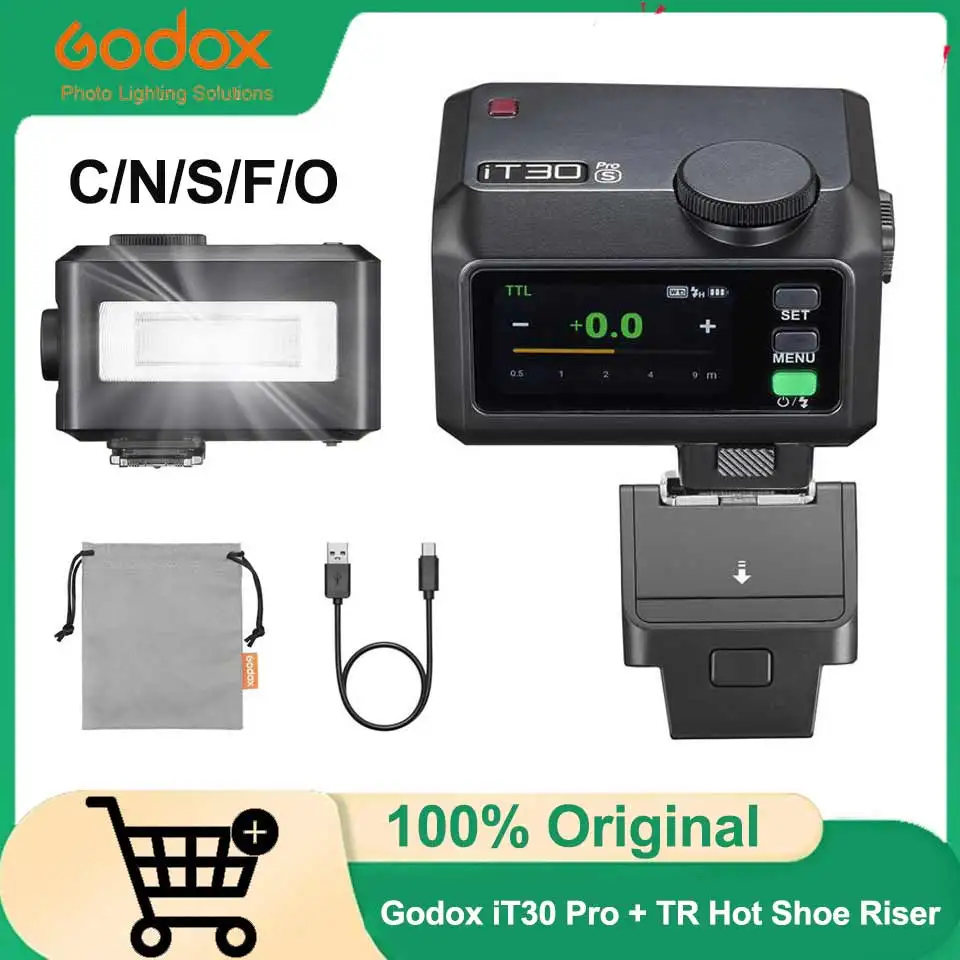 Godox iT30 Pro Camera Flash 2.4G Wireless Pocket Flash Light TTL HSS with Godox TR Hot Shoe Riser for Sony Canon Nikon Fuji
