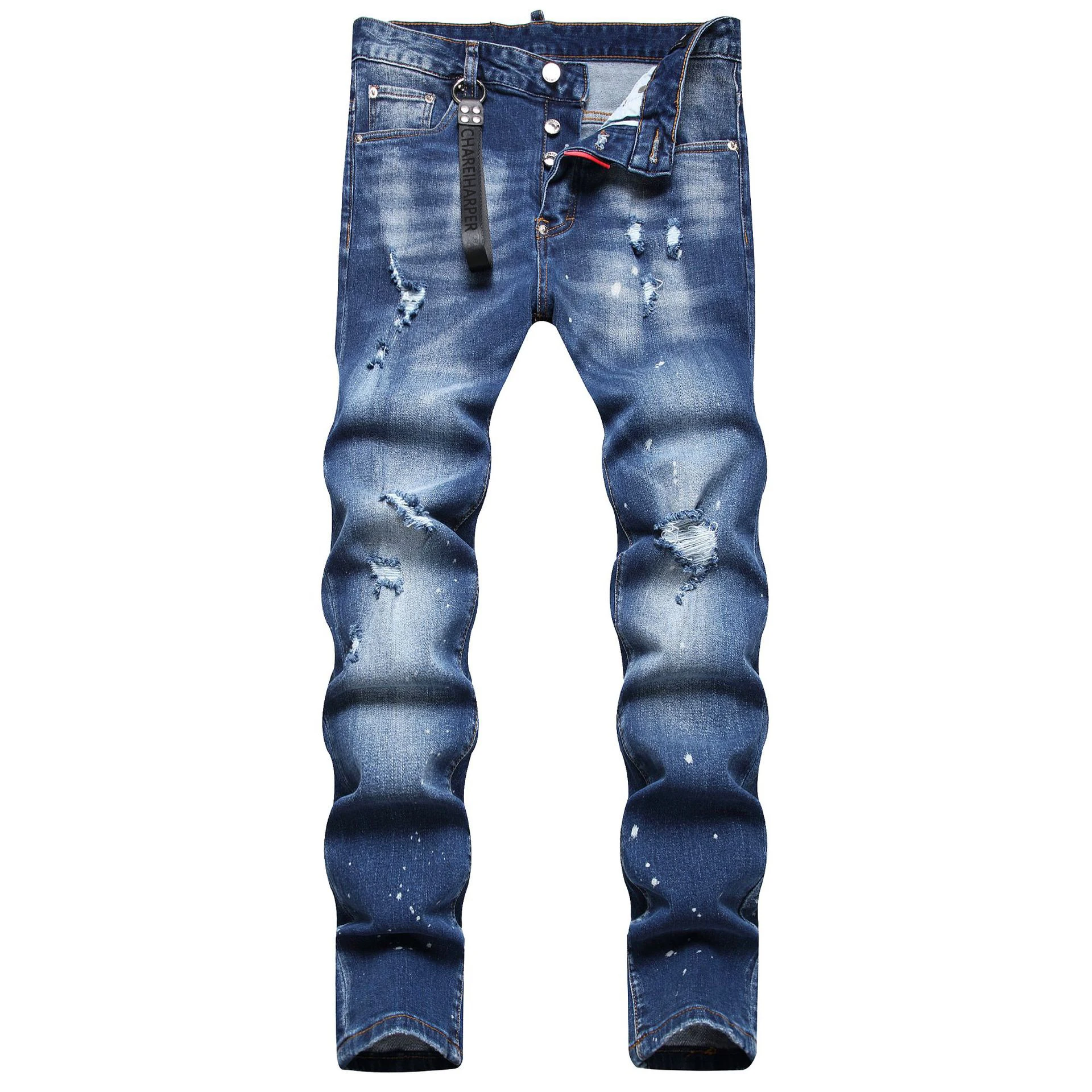 chareiharper dsq1037 plus size Men's jeans ripped fashion hanging adornment trend paint slim slim feet mid-waist pants