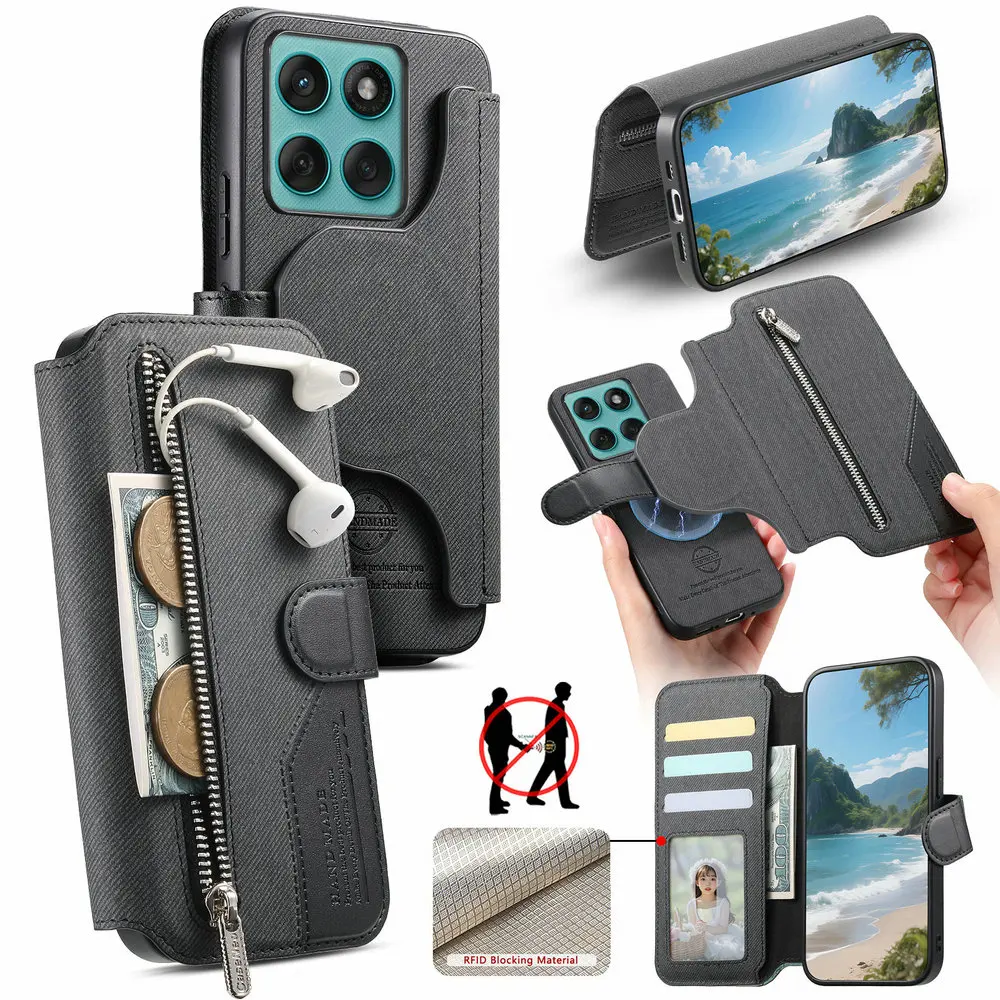 

For Motorola Signature 5G Leather Zipper Wallet Magnet Case Motorola Moto Edge 70 Ultra Luxury Cover Moto X70 Air Pro 2In1 Funda