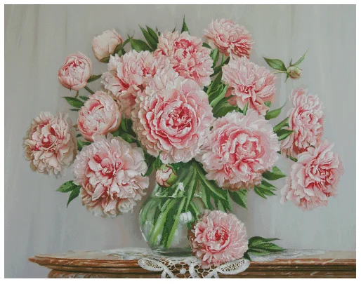 

Peony Flower Vase Bouquet 14CT Canvas Unprinted Top Quality Cross Stitch Kits Embroidery Art DIY Handmade Needlework Home Decor