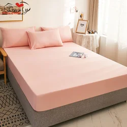 New Breathable Fitted Sheet Set Hotel Bed Extra Soft Deep Pockets Easy Fit Set Wrinkle Queen Size White Pink Blue Red Home Decor