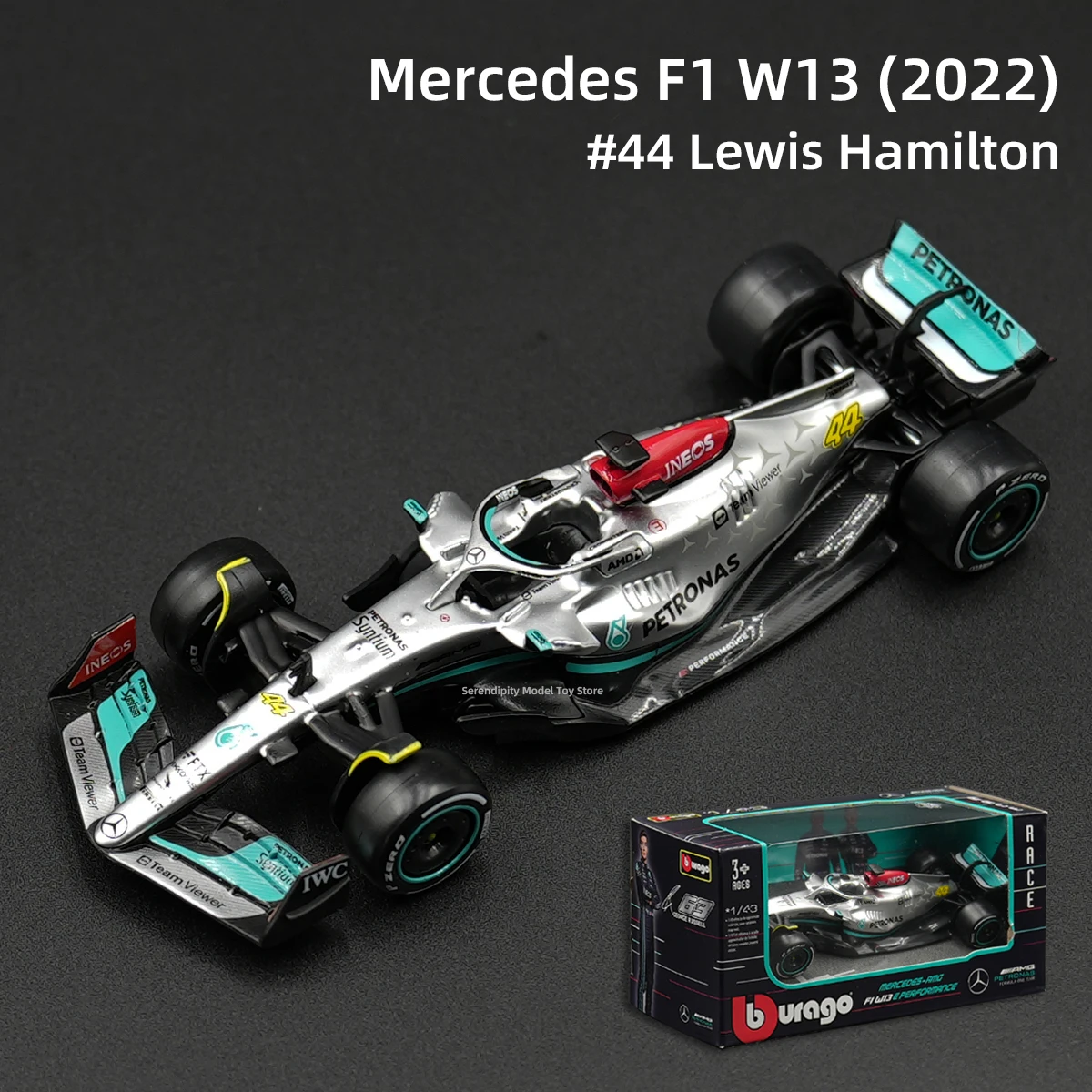 Bburago 1:43 2022 mercedes-amg w13 f1 formel rennwagen statische simulation modell aus druckguss legierung