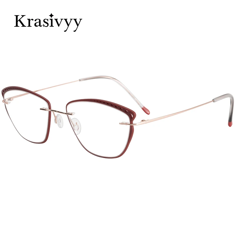 

Krasivyy New Cat Eye Pure Titanium Rimless Glasses Frames Women 2024 Ultralight Prescription Eyeglasses Optical Myopia Eyewear