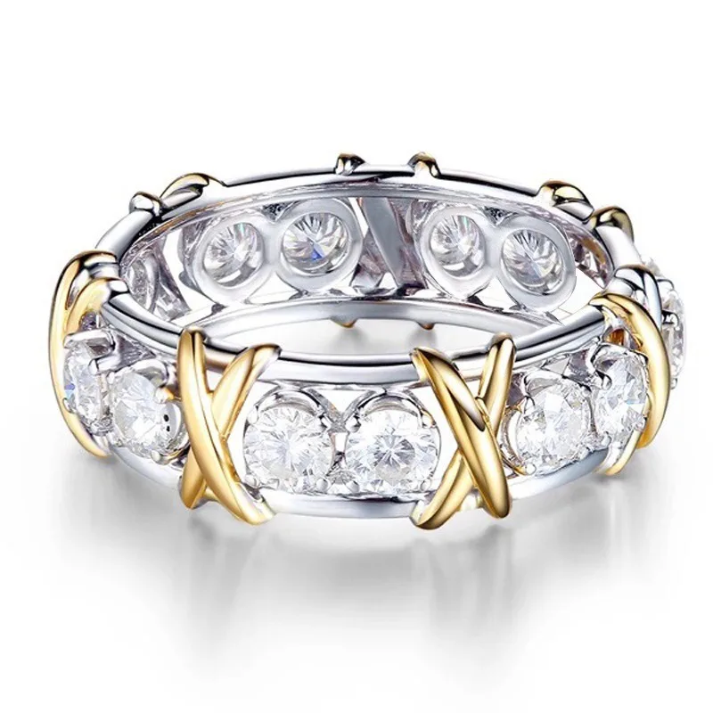 Anillo de plata de ley de lujo entrelazado con cristal de circón para mujer, anillos llenos de circonitas, 2 opciones de Color, joyería para mujer