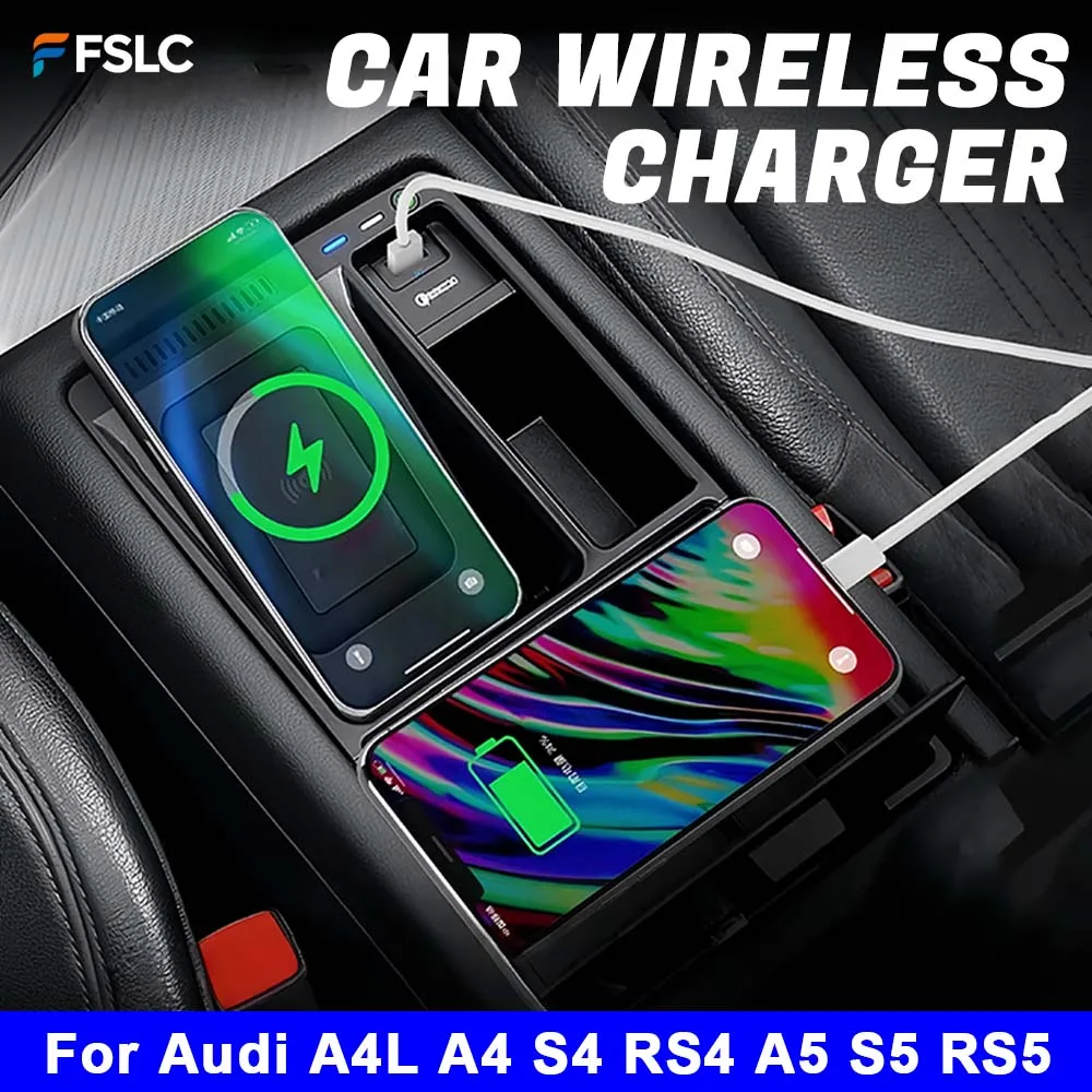 

⭐Genuine⭐ Auto Parts Car Wireless Charger For Audi A4 A4L A5 S4 S5 B9 2017-2022 Wireless Phone Charger Bracket Storage