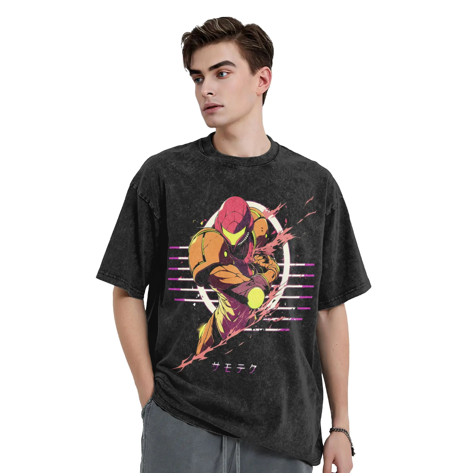 Metroids Hero Game Samus T-Shirt for Men  Novelty Pure Cotton Tee Shirt Round Collar Short Sleeve T Shirt Classic Clothing