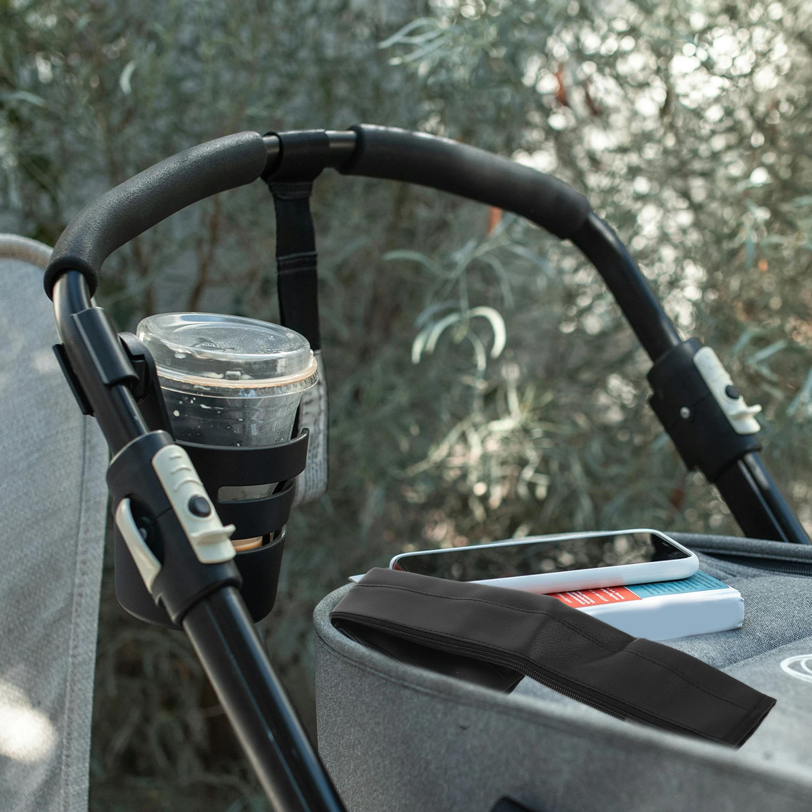 

Protective Stroller Handlebar Cover PU Grip Replacement Easy Install Foldable Washable for Baby Stroller Handles