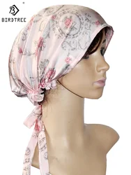 Birdtree 100% Silk Bonnets Women Bowtie Sleeping Night Cap Pure Hair Wrap Beanie For Curly Girl Headwrap A34322M