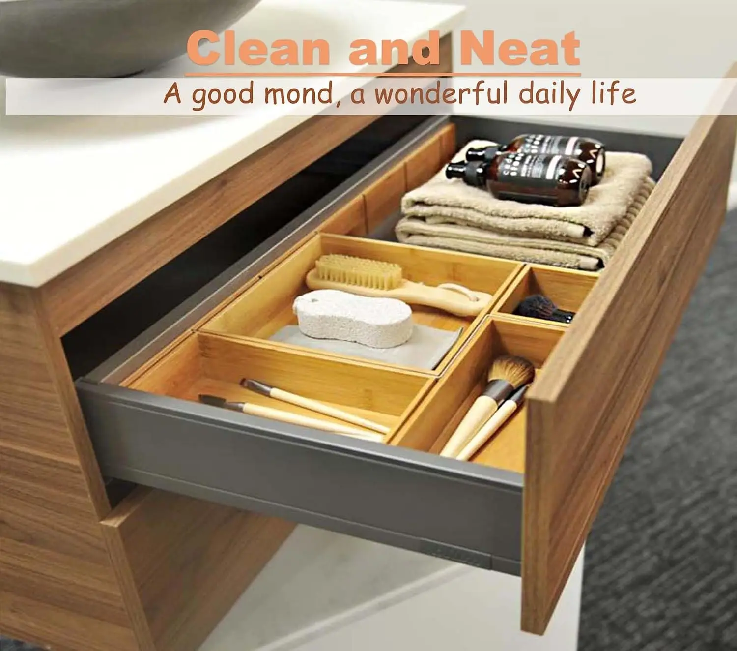 Bamboo Drawer Oragnizer Box, Kitchen Seasoning Organizer Tray, Tableware Knife Fork Organizer Box, Home Drawer Sorting Box, Bamb