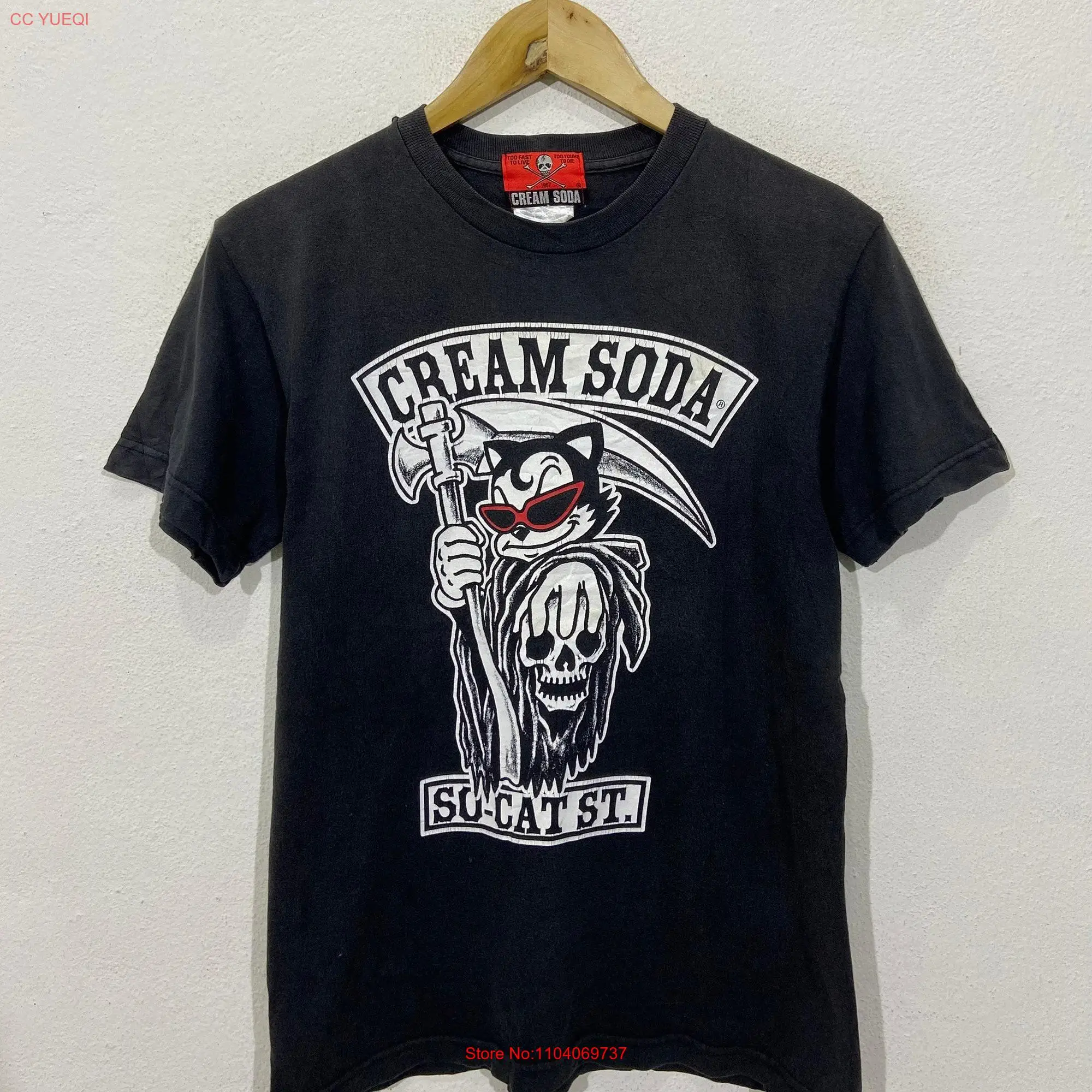 Cream Soda Japanese Brand Too Fast To Young Die Black Cats Punk Dock N Roll Streetwear T Shirt Size S