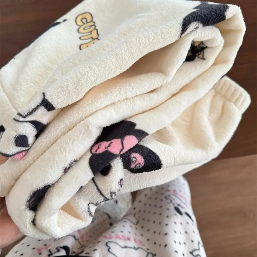 Sanrio Hello Kitty Kuromi Plüsch Pyjama Hosen Anime Kawaii Hangyodon Winter Warme Hause Kleidung Verdicken Hosen Nette Lose Weiche