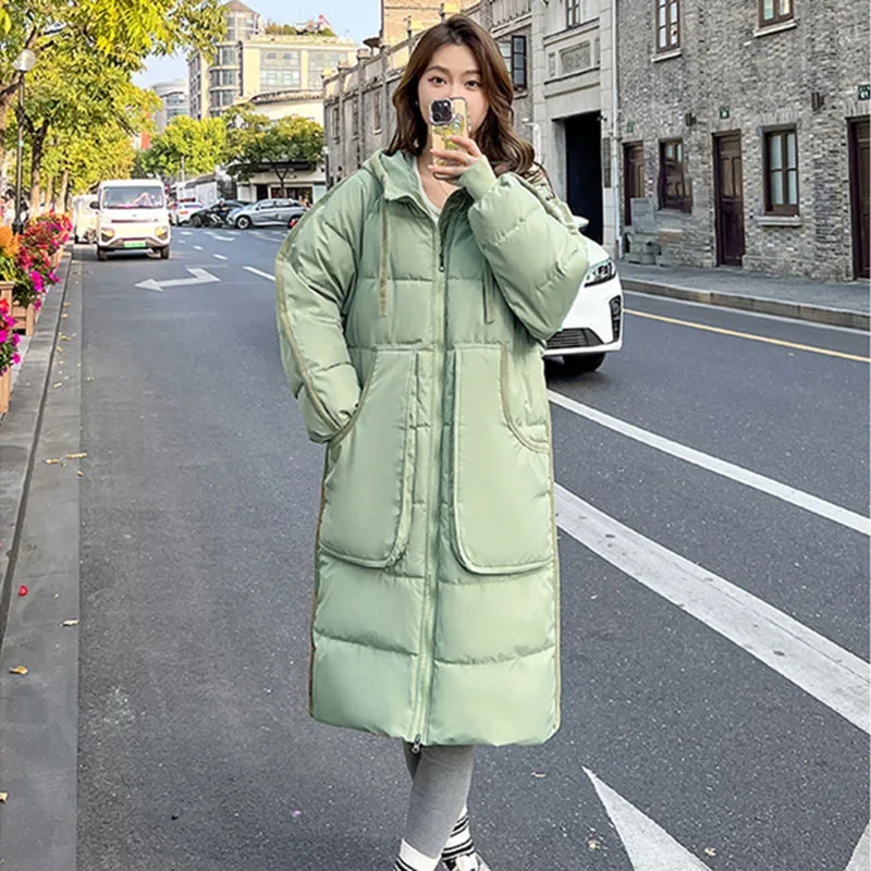 

2024 Fashion Down Cotton-padded Jacket Women's Winter Long Parkas Streetwear Thicken Warm Overcoat Spliced Corduroy Hooded Coats