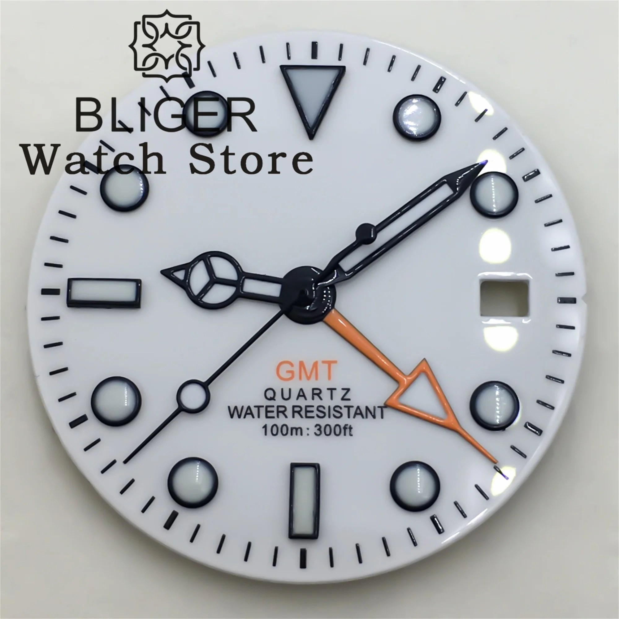 BLIGER 29mm RONDA 515 Quartz Watch Dial Black White Dial With Hands Green Luminous Fit RONDA 515-24H GMT Quartz Movement