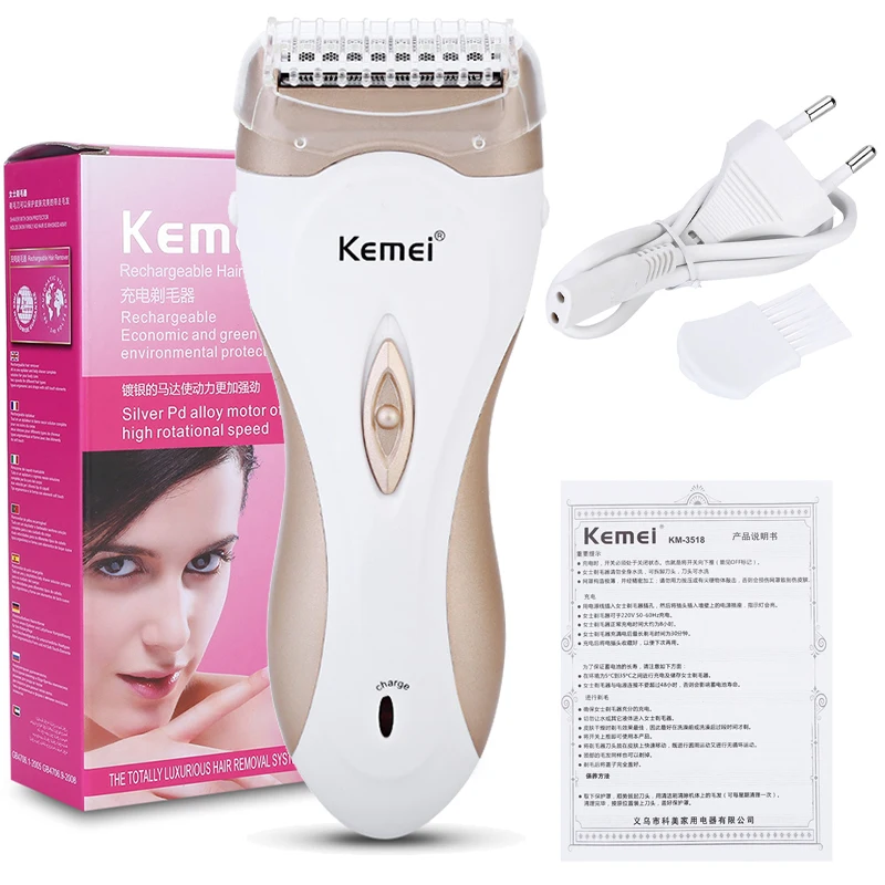 

KM-3518 110-240V Rechargeable Lady Shaver Women Epilator Hair Shaver Removal for Women Electric Hair Remover Depilador