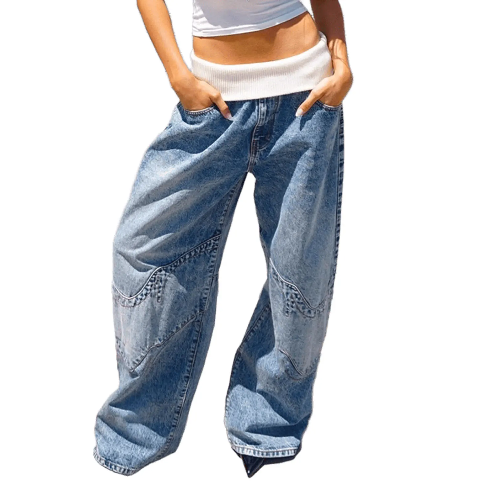 Street Style Loose Fit Leopard Print Low Waist Jeans for Teen Girls Trendy Cross-Border Cargo Pants Youth Fashion Denim