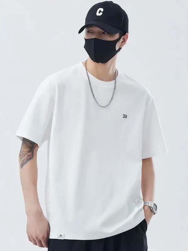 2026 thin printed Japanese short-sleeved T-shirt men's loose large size apricot half-sleeved versatile T-shirt top trend