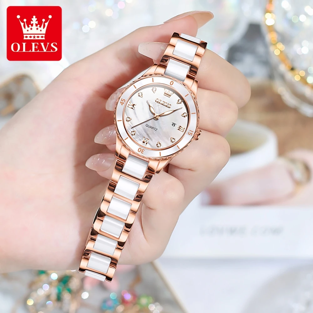 

OLEVS Fashion Ceramics Quartz Watch for Women Waterproof Luminous Date Fashion Womens Watches Top Brand Luxury Relogio Feminino