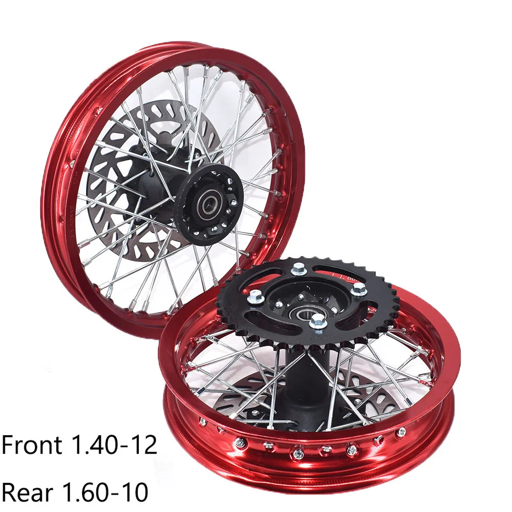 1.40X12 inch Front 1.60-10 inch Rear Aluminum Rims  with sprocket  and Brake Disc for CRF50 XR50 70 Apollo SDG 50cc 110 125cc