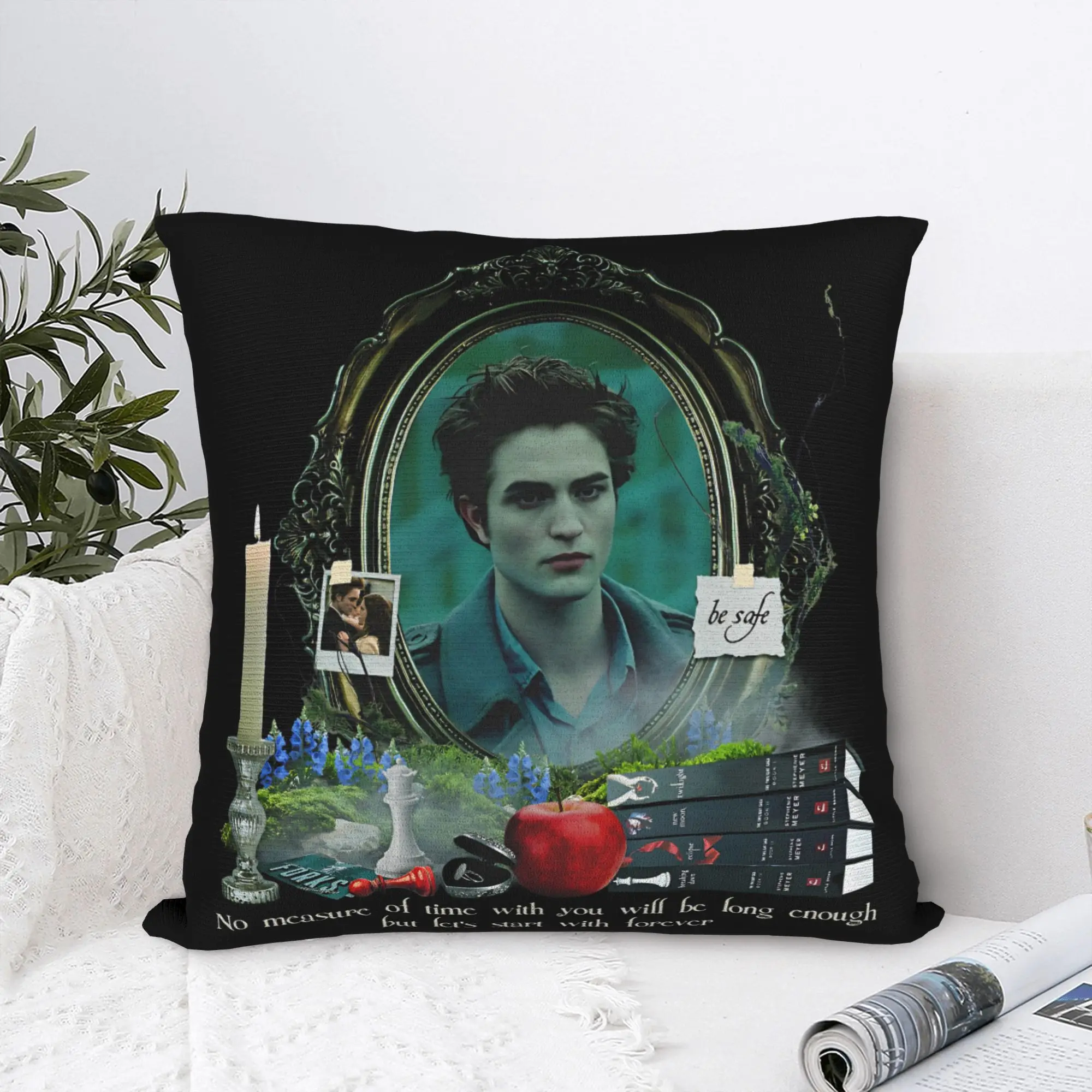 Twilights Vampire Edward Cullen Pillowcase Print Polyester Cushion Cover Decor Gothic Movie Throw Pillow Case Cover Home Square