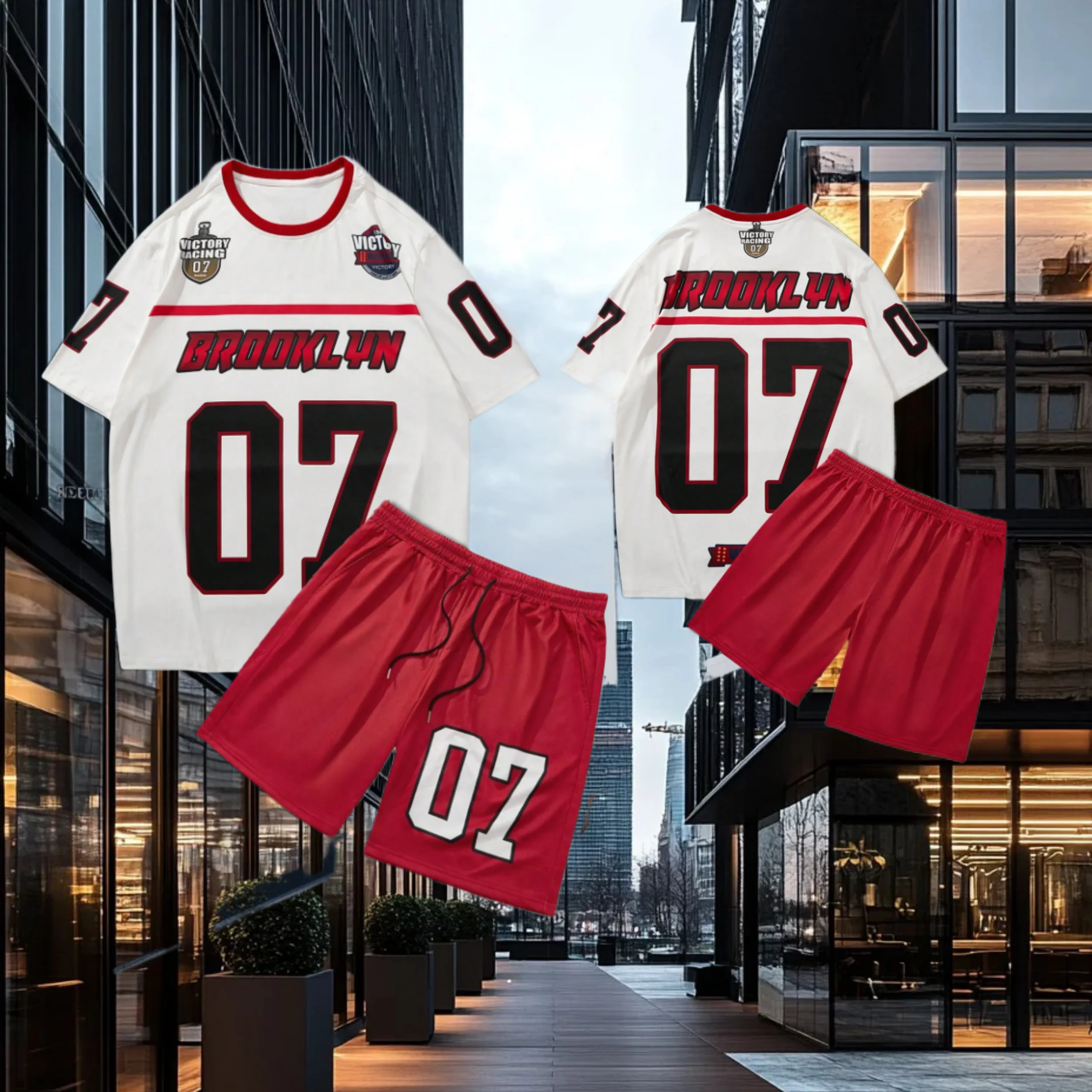 

25/26 New Summer Set Men's T-shirt Trendy American Street Printed Round Neck Men's Set Trendy Handsome Sports Two Piece Set