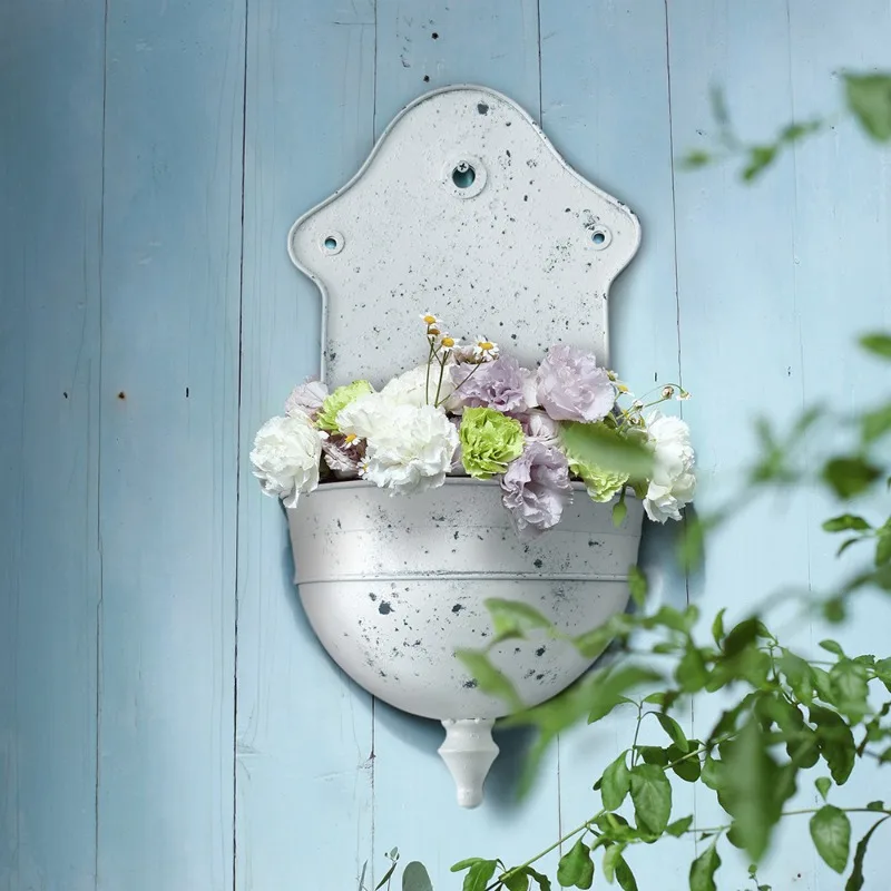 Wrought iron wall hanging flower pot garden storage and finishing home decoration European retro wall flower ware wall decoratio