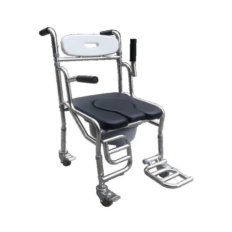 Stainless Steel 304 Shower Care Stool Folding Armrest Bath Chair With Wheels Elderly Disabled Toilet Chair