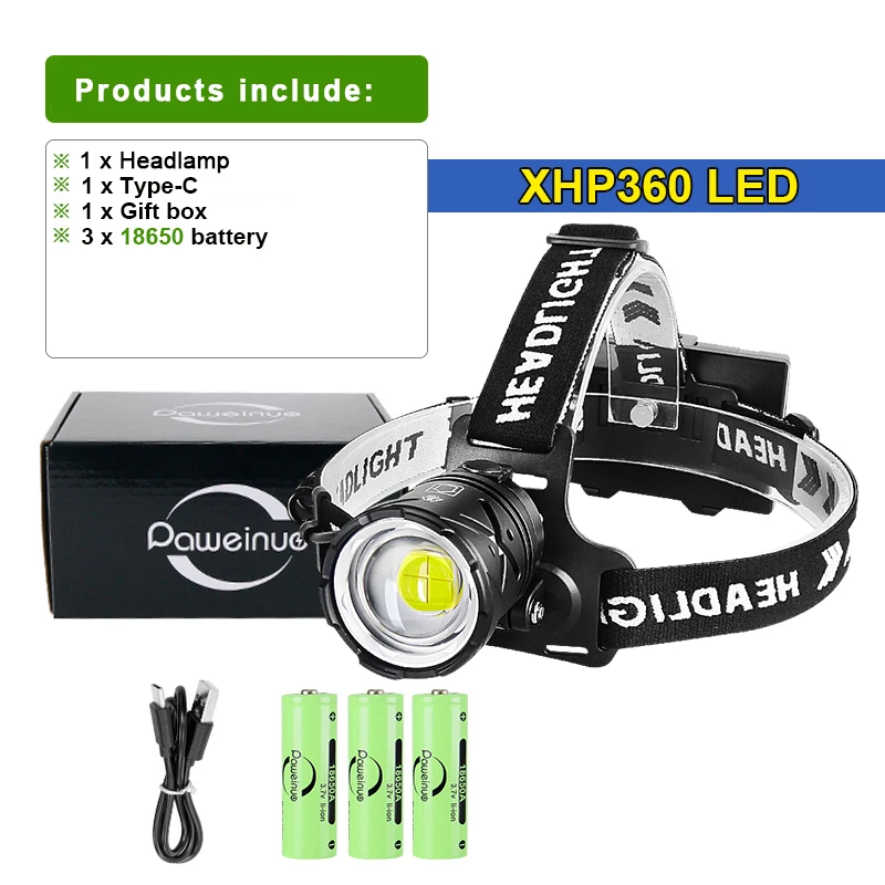80000LM 強力なヘッドランプ USB 充電式ヘッドライト懐中電灯大口径