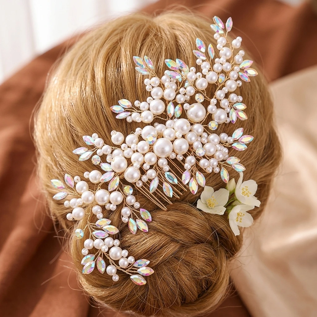 

Bridal Pearl Rhinestone Hair Comb Elegant Updo Hair Ornaments Luxury Headbands Bride Wedding Party Hair Jewelry Accessories