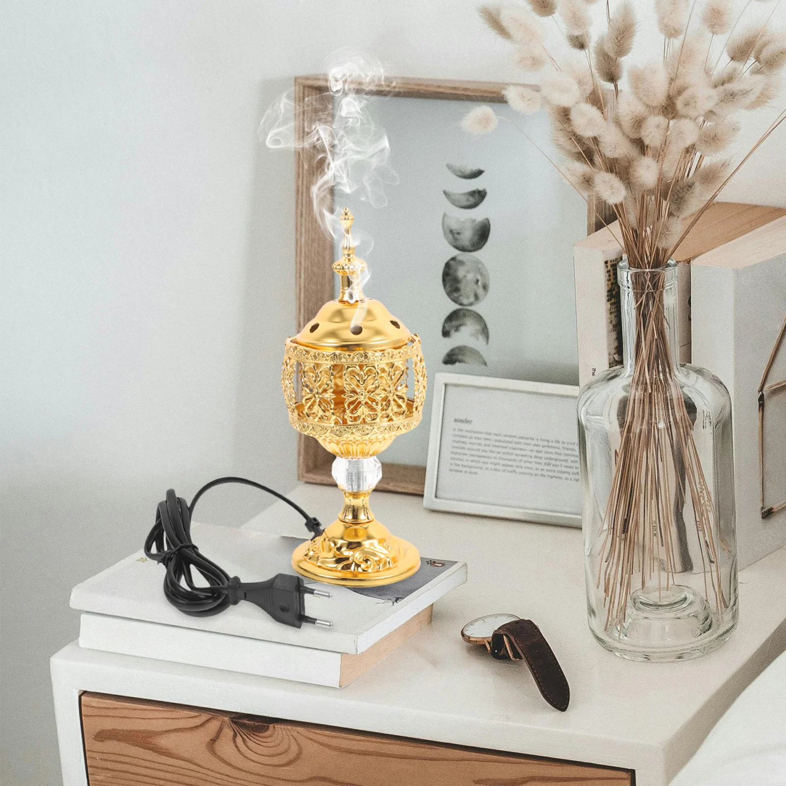 

Arabian Electric Incense Burner Desktop Lidded Plug-in Censer Ornament Eu Plug Vintage Aroma Burner Incense Stove