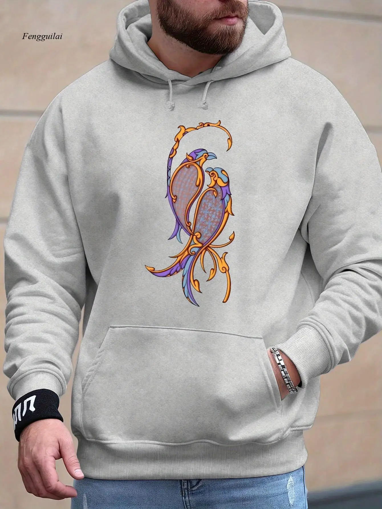 Felpa con cappuccio grafica: elegante felpa in velluto autunnale e invernale con un design vibrante del drago