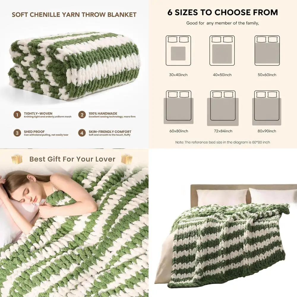 

Handcrafted 50x60 Cable Knit Chenille Throw Blanket for Bed or Couch - Plush Crochet Rope Blanket for Home Decor