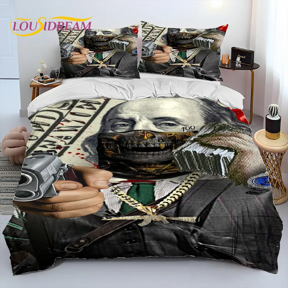 3D Illusion Dollar Euro Money Pattern Bedding Set,Duvet Cover Bed Set Quilt Cover Pillowcase,King Q Size Bedding Set Adult Child