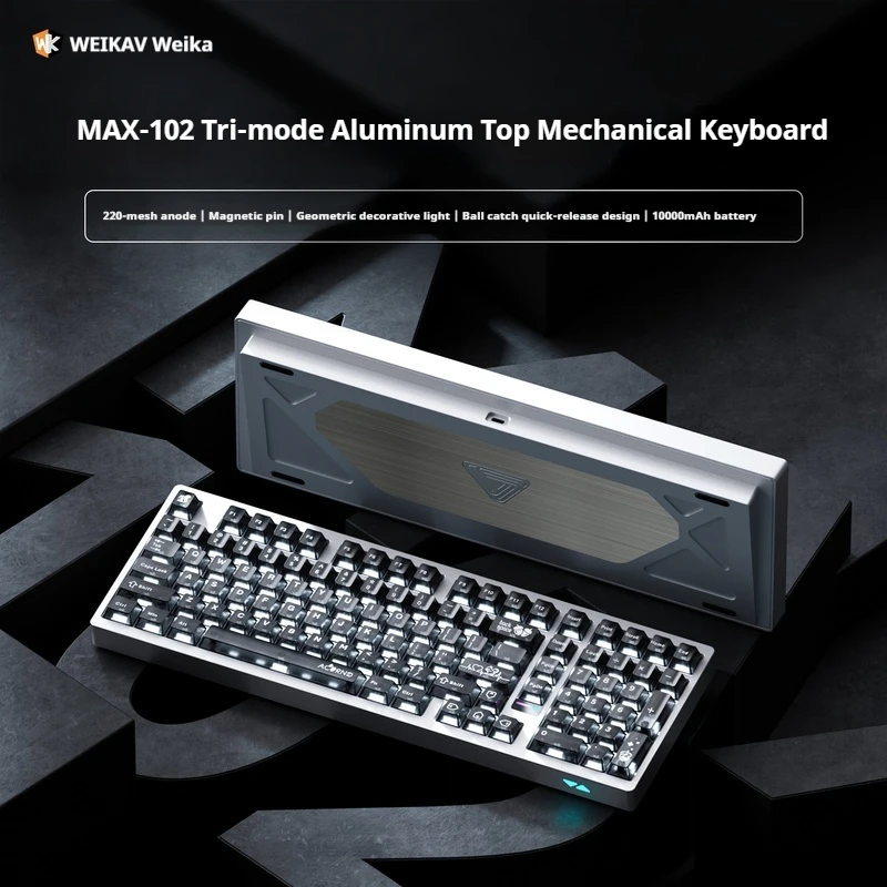 New Weikav Max102 Aluminum Alloy Mechanical Keyboard Three Mode Wireless Bluetooth Electroplated Decorative Light Strip Keyboard