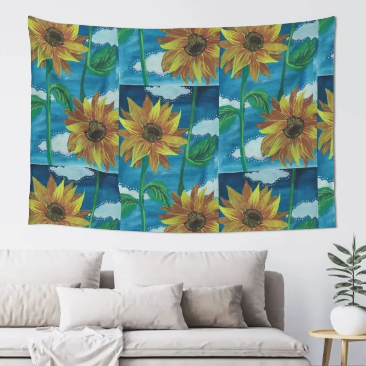 

Tilted Sunflowers with Clouds Tapestry Room Design Aesthetics For Room Wall Hanging Wall Room Aesthetic Tapestry