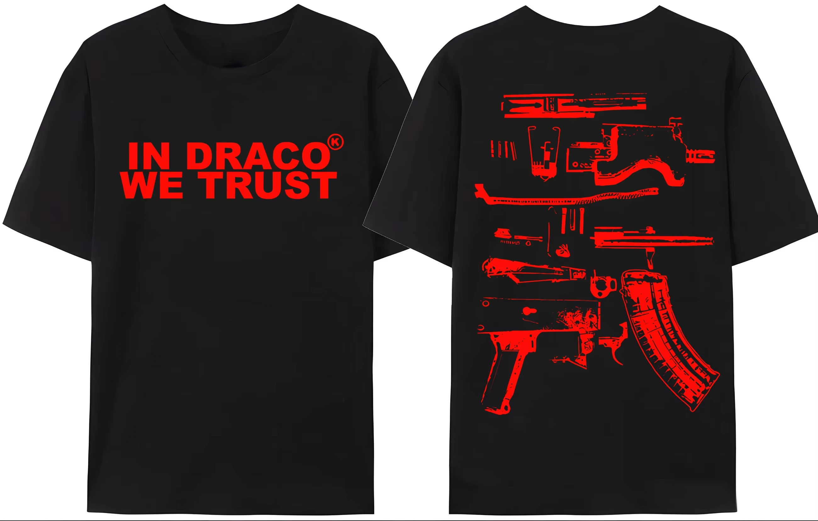 E Gun Tshirt Mens Y2K in Draco We Trust Letter Print Summer T-shirt High Quality Harajuku Couple Streetwear Tees