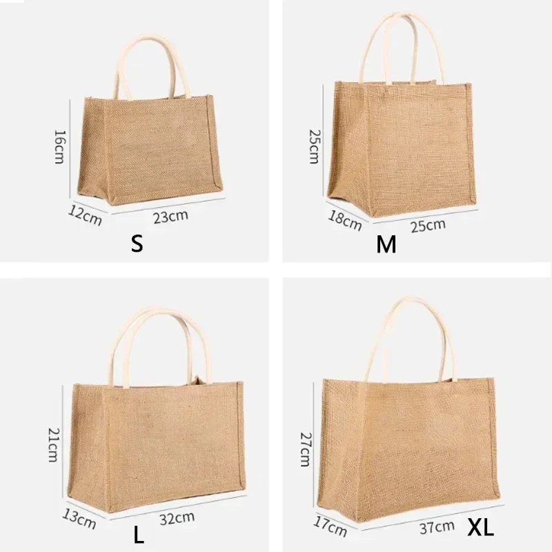 Vintage Women Linen Tote Shopper Purses Large Summer Beach Handbags Portable Eco Top Handle Shopping Bag Multiple Sizes Handbag