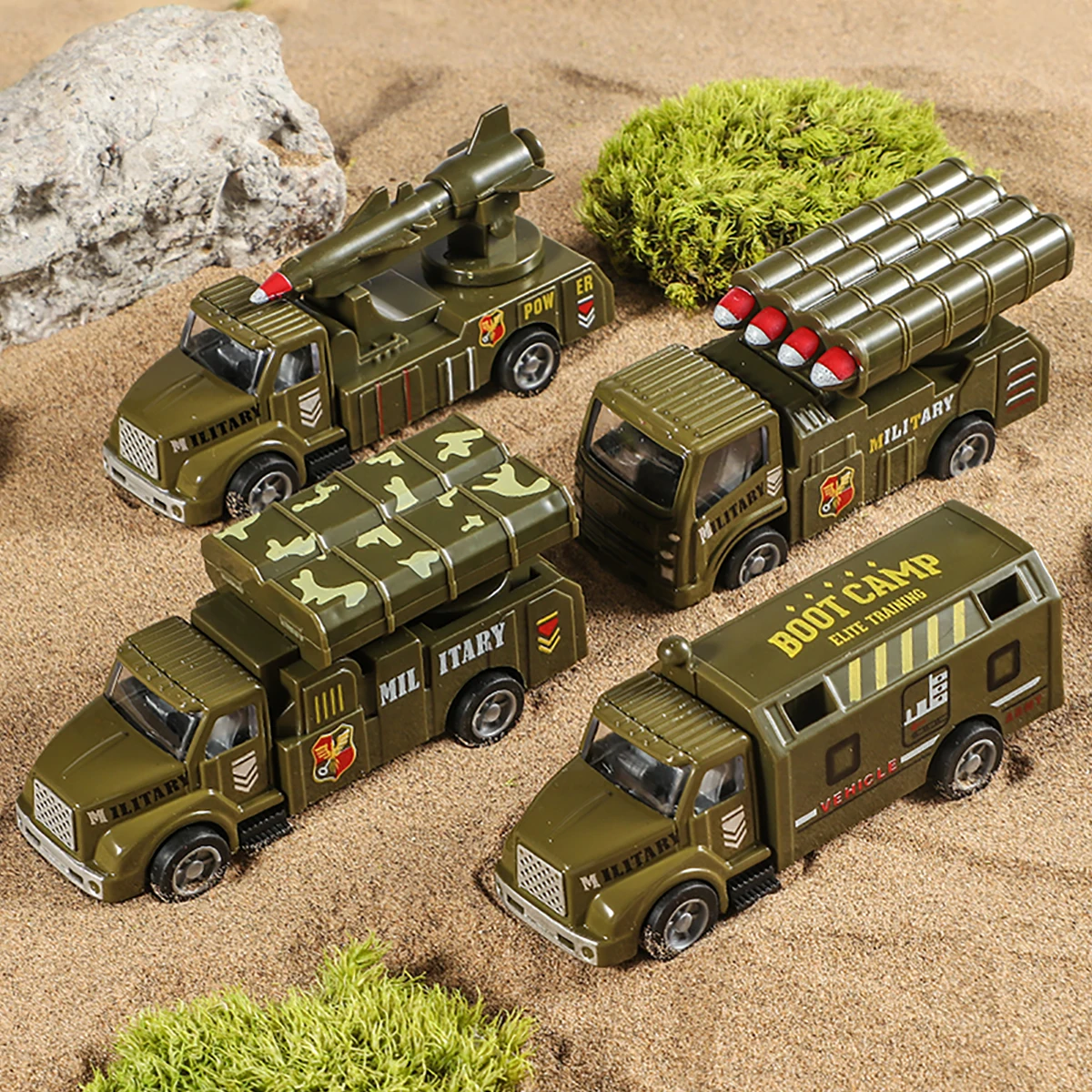 4pcs/set Alloy Metal Car Simulation Military Armed Missile Transport Armored Vehicle Car Truck Children's Toy Model