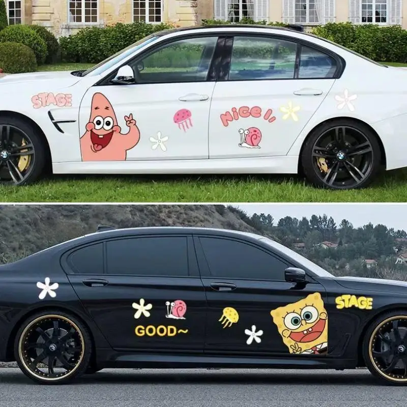 Anime Spongebob Vehicle Body Stickers Patrick Star Car Stickers Scratch-Resistant Car Decoration Waterproof Sunproof Car Film
