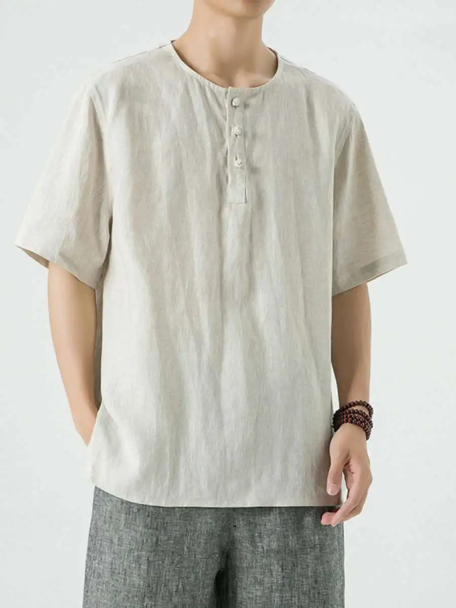 

Мужская летняя одежда свободного кроя из хлопково-льняной смеси в стиле ретро, повседневная, больших размеров, в стиле танчжуан